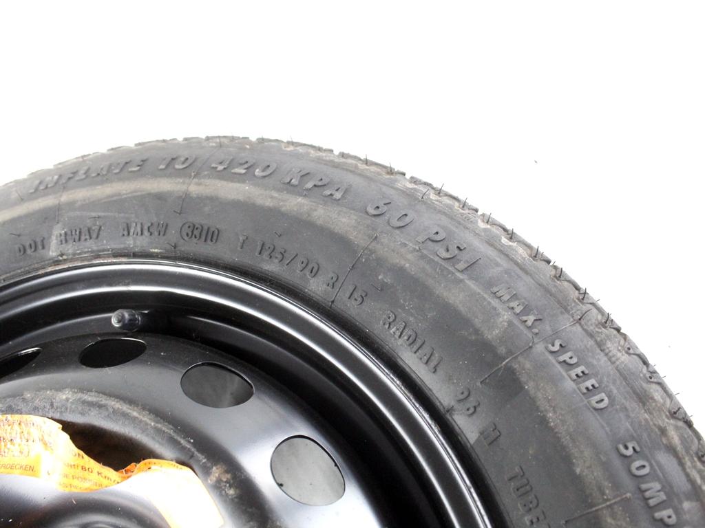 51764507 RUOTINO DI SCORTA CONTINENTAL T125/90 R15 96M LANCIA DELTA 1.6 D 88KW 6M 5P (2011) RICAMBIO USATO CON CERCHIO IN FERRO DA 15 POLLICI 4 FORI 4.00BX15H ET 35 INTERASSE 4X98