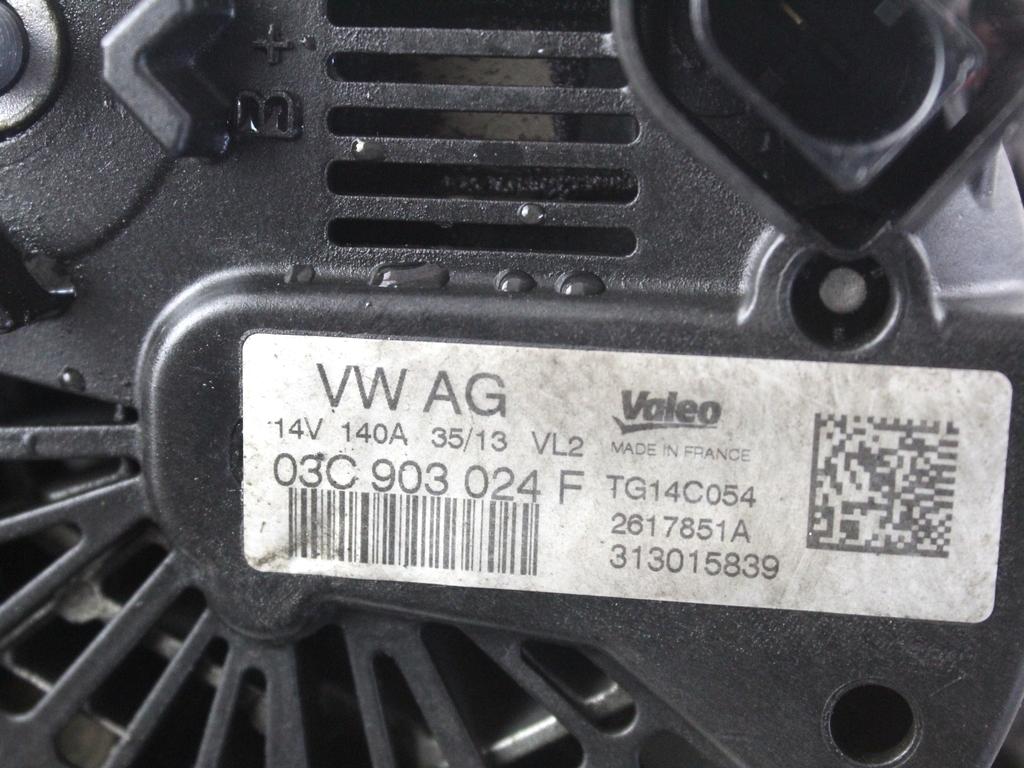 03C903024F ALTERNATORE VOLKSWAGEN PASSAT SW 1.4 M 110KW AUT 5P (2013) RICAMBIO USATO DANNEGGIATO