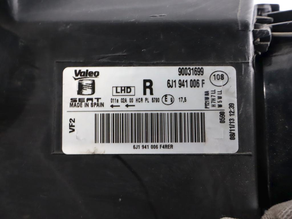 6J1941006F FARO FANALE ANTERIORE DESTRO SEAT IBIZA 1.2 B 51KW 5M 5P (2010) RICAMBIO USATO
