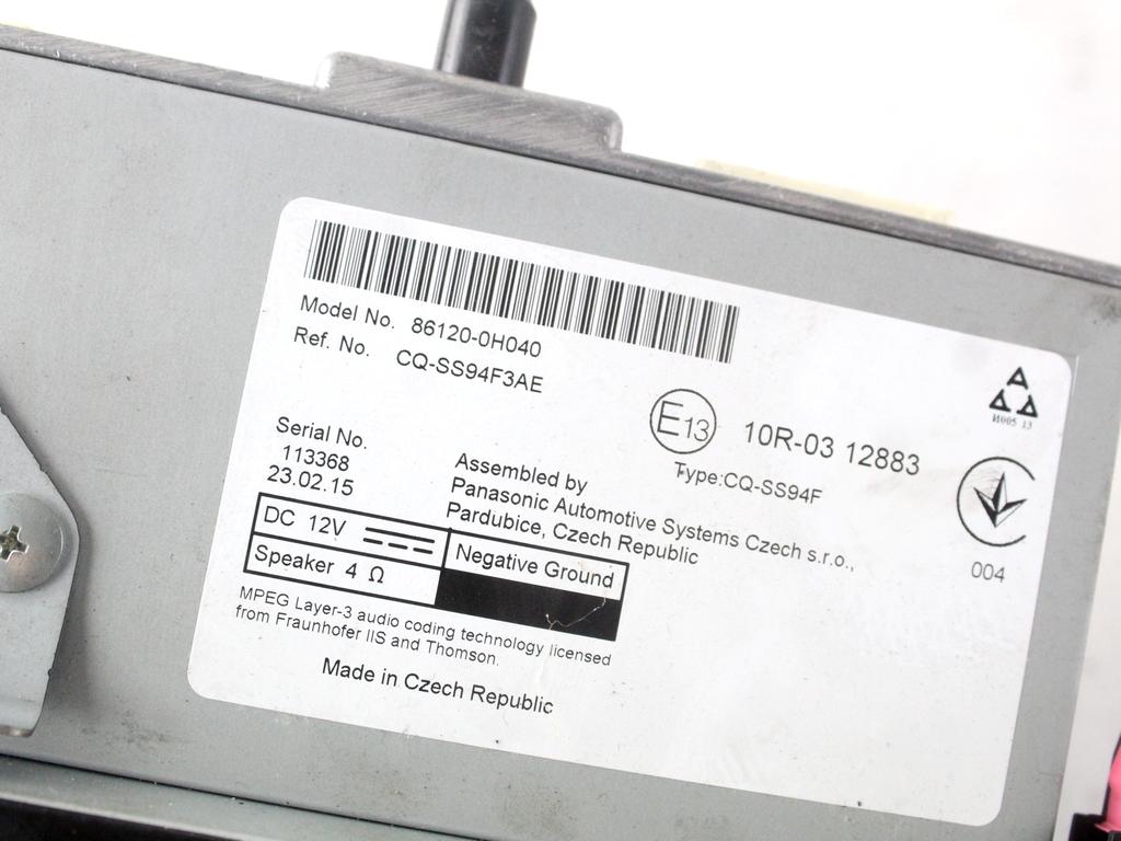 86120-0H040 AUTORADIO CITROEN C1 1.0 B 51KW 5M 5P (2015) RICAMBIO USATO ( NON FORNIAMO CODICE AUTORADIO , SOLO NUMERO TELAIO VEICOLO )