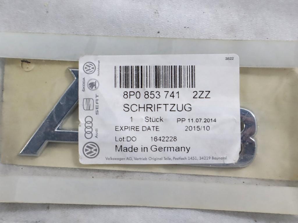 8P08537412ZZ STEMMA FREGIO LOGO EMBLEMA PORTELLONE COFANO POSTERIORE BAULE AUDI A3 2.0 D 103KW 6M 5P (2005) RICAMBIO NUOVO