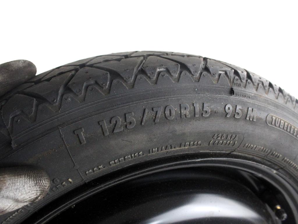 1613187280 RUOTINO DI SCORTA CONTINENTAL T125/70 R15 95M CITROEN C1 1.0 B 51KW 5M 5P (2015) RICAMBIO USATO CON CERCHIO IN FERRO DA 15 POLLICI 4 FORI 4.00BX15FH ET 39 INTERASSE 5X100