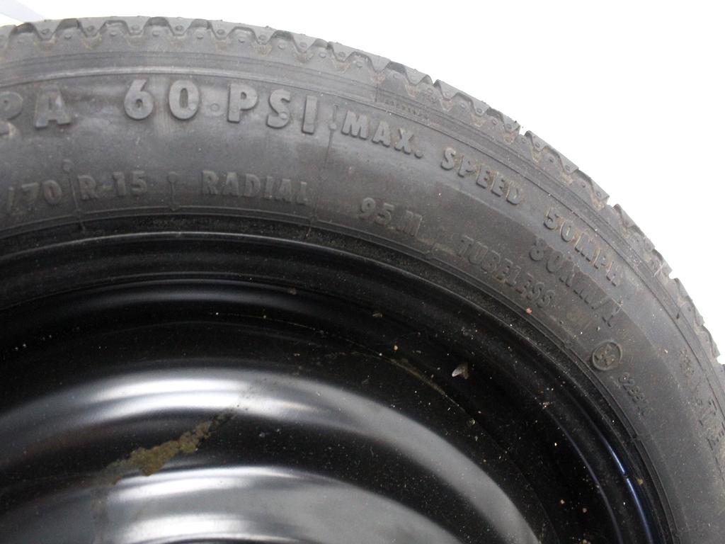1613187280 RUOTINO DI SCORTA CONTINENTAL T125/70 R15 95M CITROEN C1 1.0 B 51KW 5M 5P (2015) RICAMBIO USATO CON CERCHIO IN FERRO DA 15 POLLICI 4 FORI 4.00BX15FH ET 39 INTERASSE 5X100