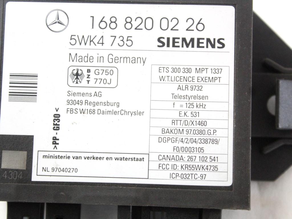 1688200226 CENTRALINA IMMOBILIZER MERCEDES CLASSE A 170 W168 1.7 D 66KW 5M 5P (2000) RICAMBIO USATO 