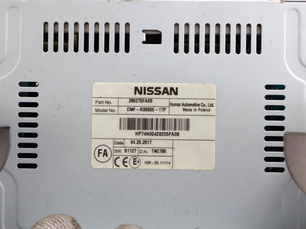 28027-5FA0B AUTORADIO NISSAN MICRA 1.0 B 52KW 5M 5P (2017) RICAMBIO USATO (NON FORNIAMO CODICE AUTORADIO, MA SOLO NUMERO DI TELAIO VEICOLO)