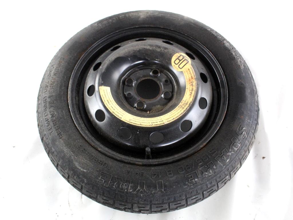 52102666 RUOTINO DI SCORTA PIRELLI 135/80 B14 84M FIAT IDEA 1.2 B 59KW 5M 5P (2008) RICAMBIO USATO CON CERCHIO IN FERRO 4 FORI 4,00BX14H ET43 INTERASSE 4X98