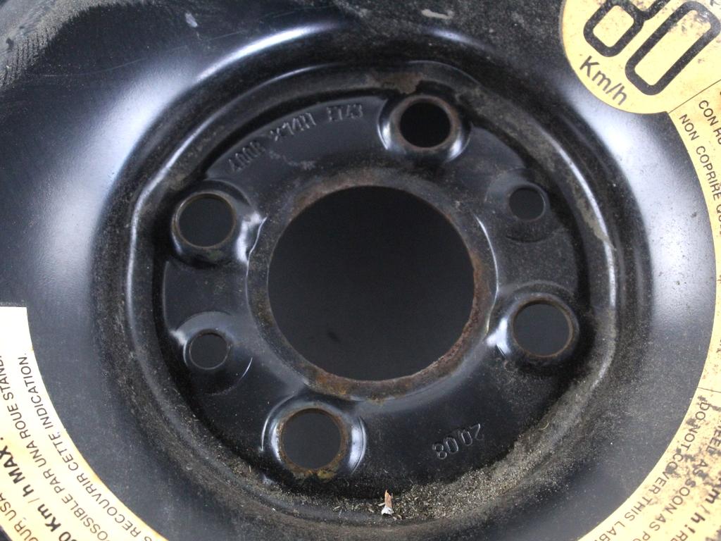 52102666 RUOTINO DI SCORTA PIRELLI 135/80 B14 84M FIAT IDEA 1.2 B 59KW 5M 5P (2008) RICAMBIO USATO CON CERCHIO IN FERRO 4 FORI 4,00BX14H ET43 INTERASSE 4X98