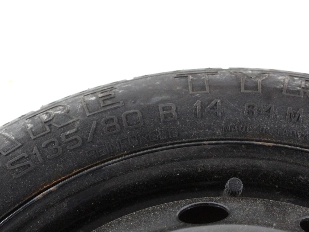 52102666 RUOTINO DI SCORTA PIRELLI 135/80 B14 84M FIAT IDEA 1.2 B 59KW 5M 5P (2008) RICAMBIO USATO CON CERCHIO IN FERRO 4 FORI 4,00BX14H ET43 INTERASSE 4X98