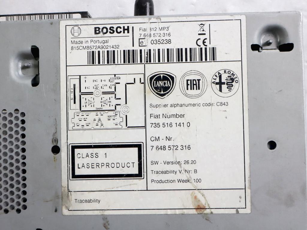 735516141 AUTORADIO FIAT 500 1.3 D 55KW 5M 3P (2010) RICAMBIO USATO (NON FORNIAMO CODICE AUTORADIO) 7648572316