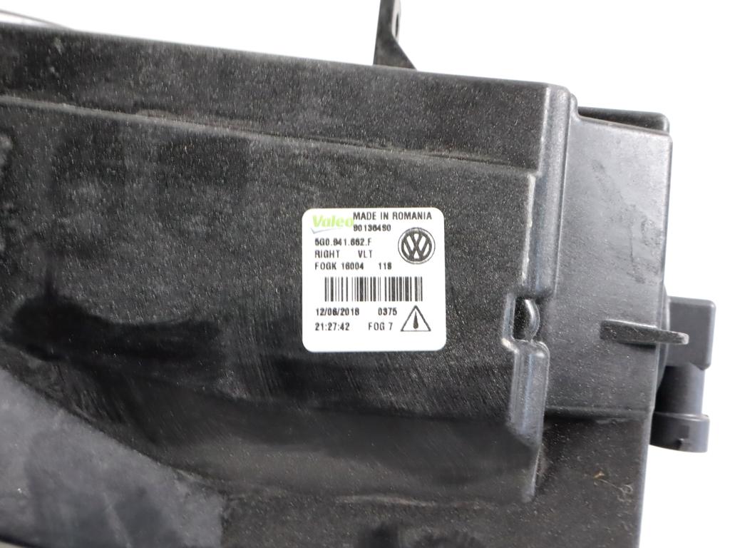 5G0941662F FARO FANALE PROIETTORE FENDINEBBIA ANTERIORE DESTRO VOLKSWAGEN GOLF 7.5 1.5 B 110KW AUT 5P (2017) RICAMBIO USATO 