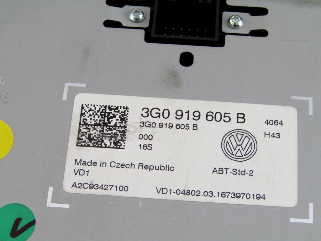 3G0919605B DISPLAY AUTORADIO SISTEMA MULTIMEDIALE VOLKSWAGEN GOLF 7 2.0 D 110KW 6M 5P (2016) RICAMBIO USATO