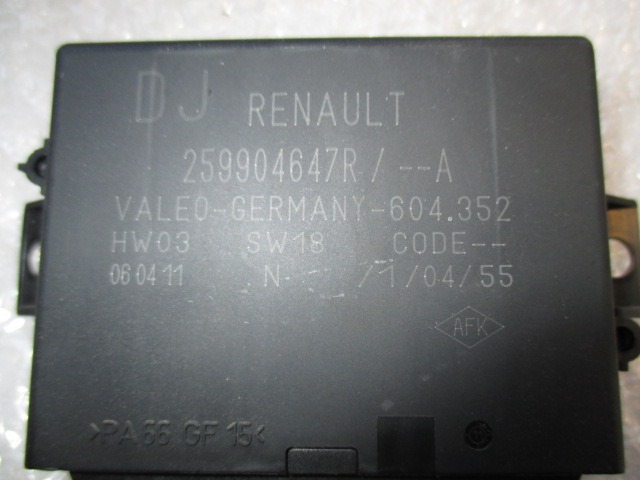 ECU PARKIRNI SENZORJI OEM N. 259904647R ORIGINAL REZERVNI DEL RENAULT LAGUNA BT0/1 KT0/1 MK3 BER/SW (10/2007 - 08/2010) DIESEL LETNIK 2011