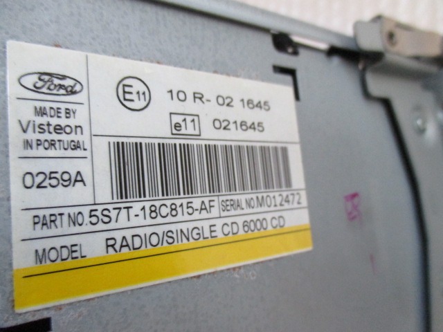 RADIO CD / OJACEVALNIK / IMETNIK HIFI OEM N. 5S7T18C815AF ORIGINAL REZERVNI DEL FORD MONDEO B5Y B4Y BWY MK2 BER/SW (2000 - 2007) DIESEL LETNIK 2006