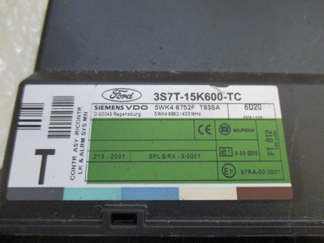 KOMPLET ODKLEPANJE IN VZIG  OEM N. 98VP15607AB ORIGINAL REZERVNI DEL FORD MONDEO B5Y B4Y BWY MK2 BER/SW (2000 - 2007) DIESEL LETNIK 2006