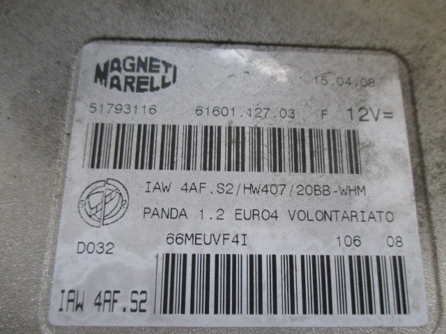 KOMPLET ODKLEPANJE IN VZIG  OEM N. 80420021055 ORIGINAL REZERVNI DEL FIAT PANDA 169 (2003 - 08/2009) BENZINA LETNIK 2008