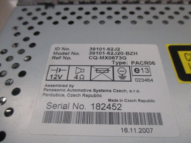 RADIO CD / OJACEVALNIK / IMETNIK HIFI OEM N. 3910162J2 ORIGINAL REZERVNI DEL SUZUKI SWIFT MZ EZ MK3 (2004 - 2010) BENZINA LETNIK 2008