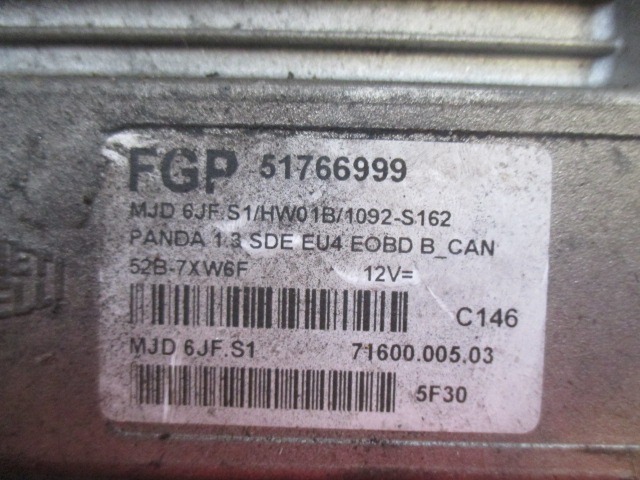 OSNOVNA KRMILNA ENOTA DDE / MODUL ZA VBRIZGAVANJE OEM N. 51766999 ORIGINAL REZERVNI DEL FIAT PANDA 169 (2003 - 08/2009) DIESEL LETNIK 2005