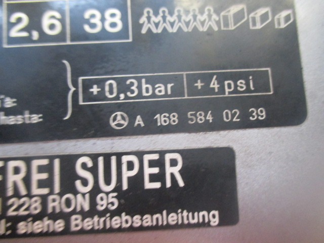 LOPUTA GORIVA OEM N. 1685840239 ORIGINAL REZERVNI DEL MERCEDES CLASSE A W168 5P V168 3P 168.031 168.131 (1997 - 2000) BENZINA LETNIK 1999