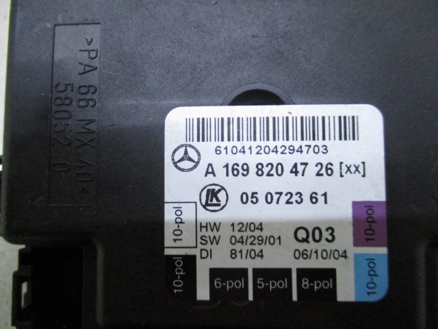 RACUNALNIK VRAT IN STEKEL OEM N. 1698204726 ORIGINAL REZERVNI DEL MERCEDES CLASSE A W169 5P C169 3P (2004 - 04/2008) DIESEL LETNIK 2004