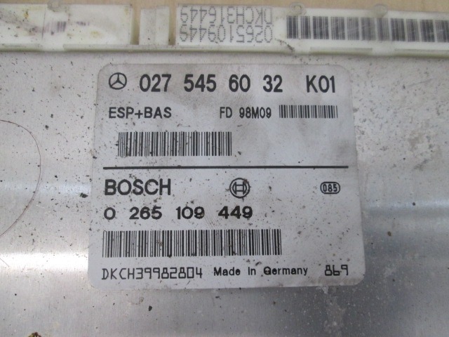 KONTROLA ESP ENOTA  OEM N. 275456032 ORIGINAL REZERVNI DEL MERCEDES CLASSE A W168 5P V168 3P 168.031 168.131 (1997 - 2000) DIESEL LETNIK 1998