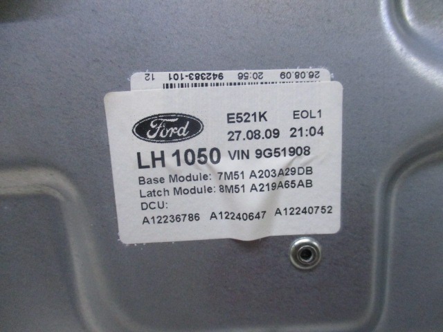 MEHANIZEM DVIGA SPREDNJIH STEKEL  OEM N. 7M51-A203 ORIGINAL REZERVNI DEL FORD FOCUS DA HCP DP MK2 R BER/SW (2008 - 2011) BENZINA/GPL LETNIK 2009