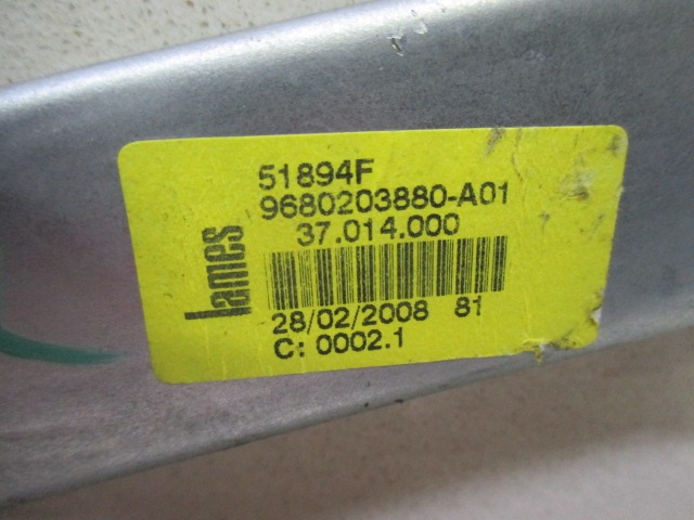 ROCNI SISTEM ZA DVIGOVANJE ZADNJEGA STEKLA  OEM N. 9680203880 ORIGINAL REZERVNI DEL PEUGEOT 207 / 207 CC WA WC WD WK (2006 - 05/2009) BENZINA LETNIK 2008